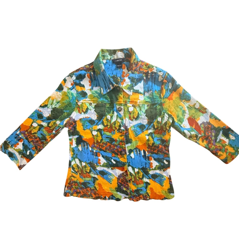 Kaktus‎ Travel Resortwear Abstract Painterly Print Button Up Cotton Jacket L